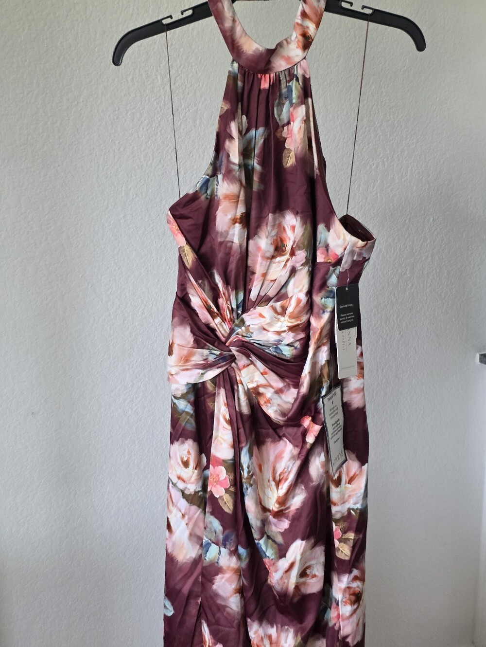Adrianna Papell Floral Satin Halter Maxi Dress Size 8 NWT Brown Wedding Guest - Picture 4 of 12